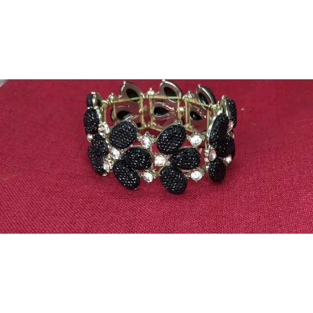 Elegant Black & Clear Teardrop Stretch Bracelet Wedding‎ Formal Evening